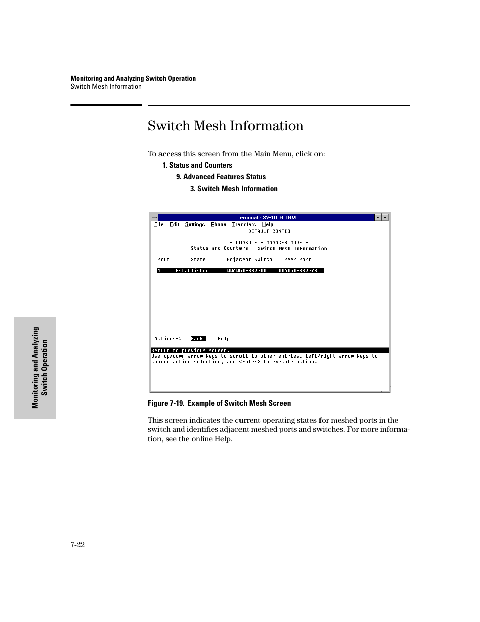 Switch mesh information | HP 8000M User Manual | Page 250 / 304
