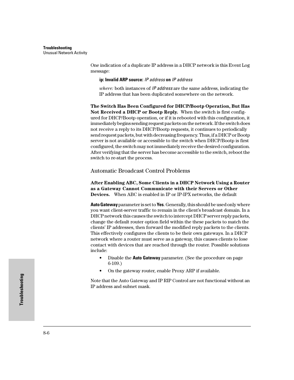 Automatic broadcast control problems, Automatic broadcast control problems -6 | HP 8000M User Manual | Page 258 / 304