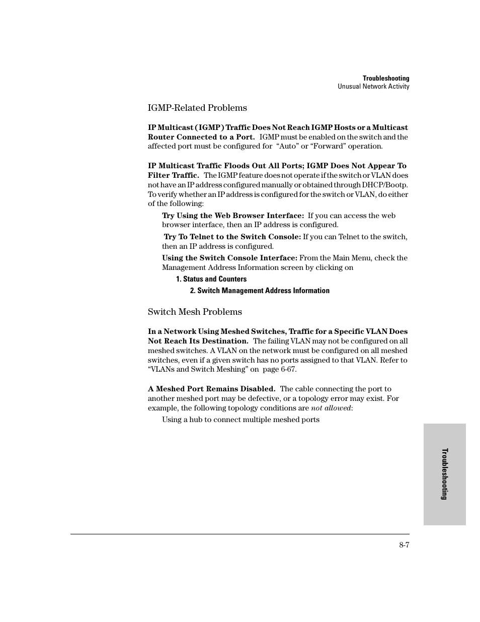 Igmp-related problems, Switch mesh problems, Igmp-related problems -7 switch mesh problems -7 | HP 8000M User Manual | Page 259 / 304
