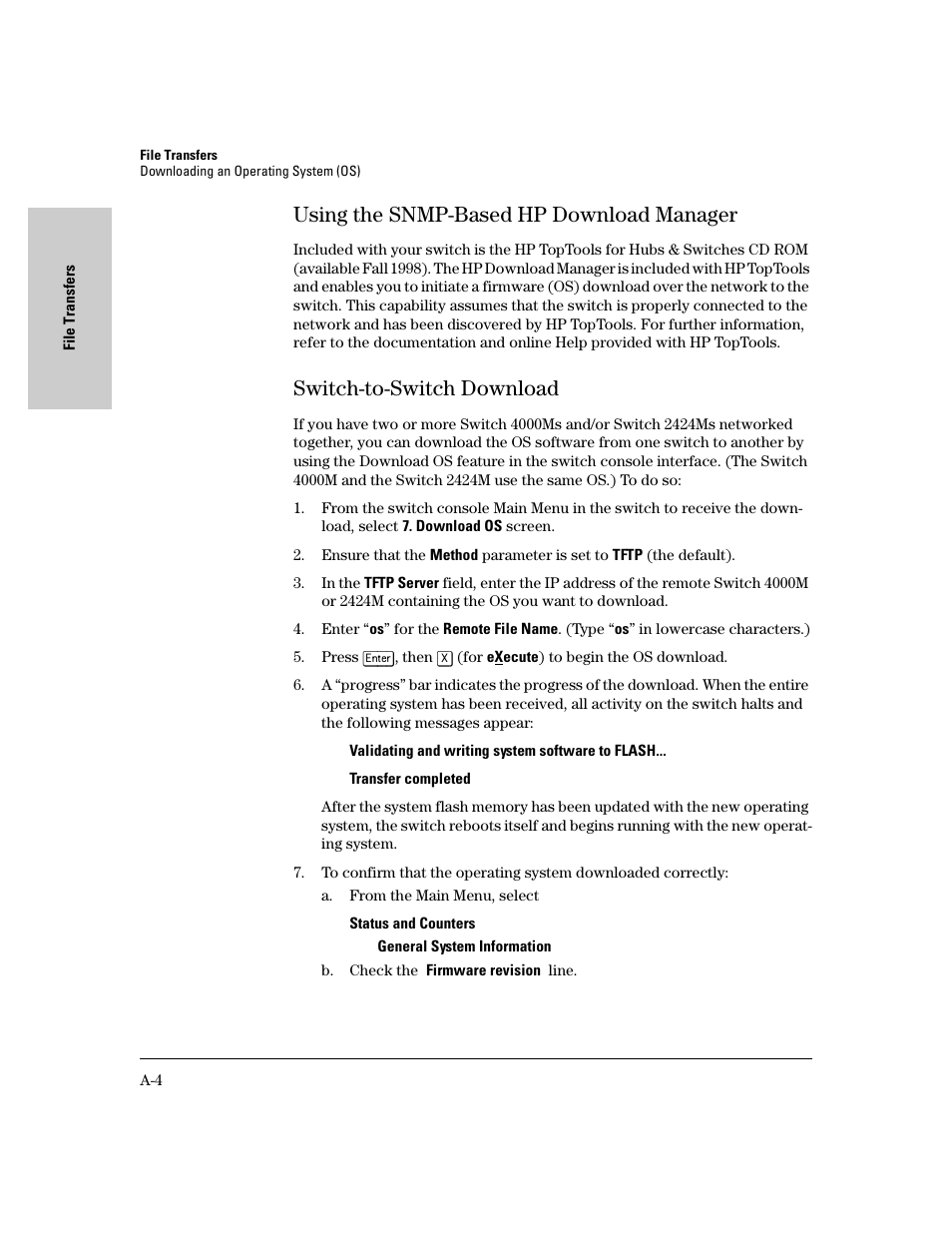 Using the snmp-based hp download manager, Switch-to-switch download | HP 8000M User Manual | Page 280 / 304