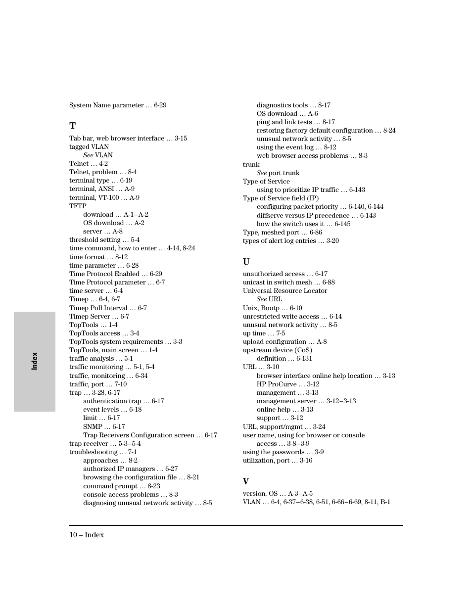 T - v | HP 8000M User Manual | Page 300 / 304