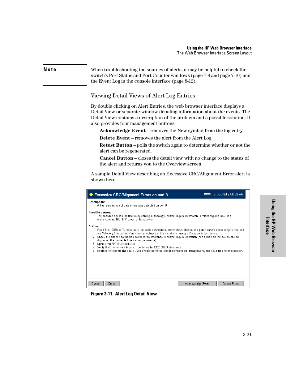 Viewing detail views of alert log entries, Viewing detail views of alert log entries -21 | HP 8000M User Manual | Page 47 / 304