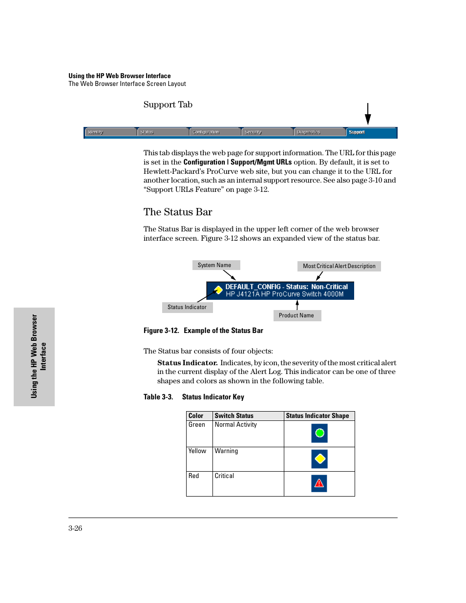 Support tab, The status bar, Support tab -26 | The status bar -26 | HP 8000M User Manual | Page 52 / 304