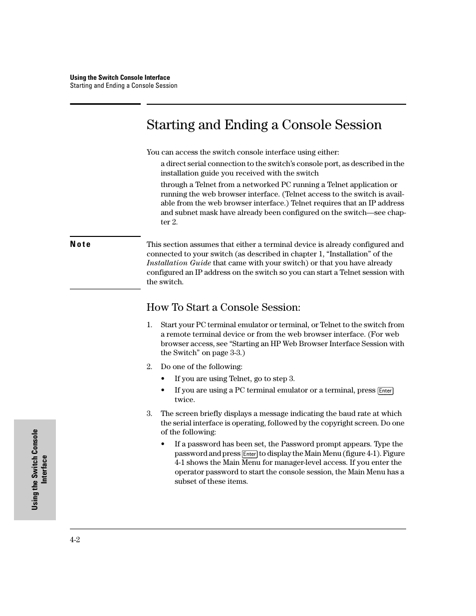 Starting and ending a console session, How to start a console session, How to start a console session: -2 | HP 8000M User Manual | Page 56 / 304