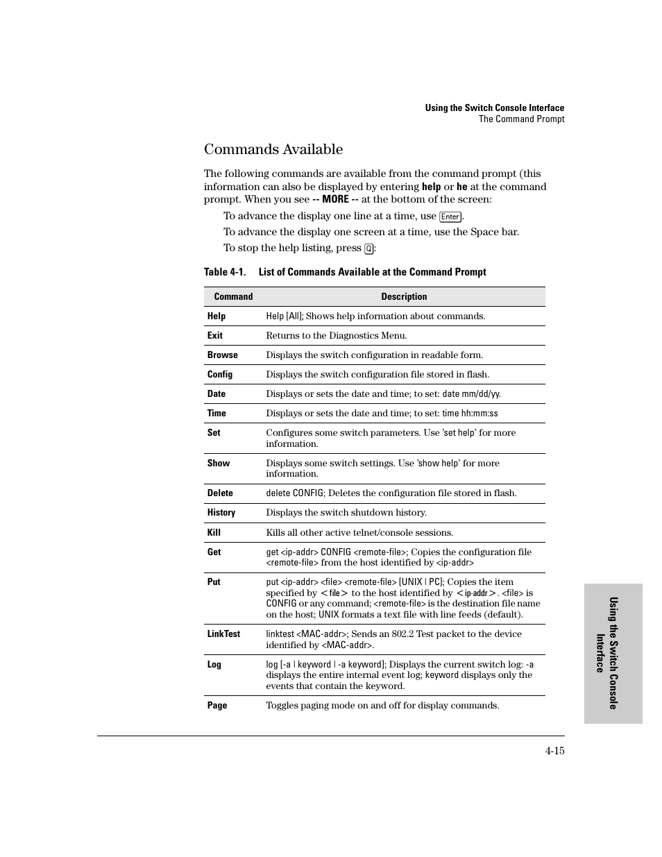 Commands available, Commands available -15 | HP 8000M User Manual | Page 69 / 304