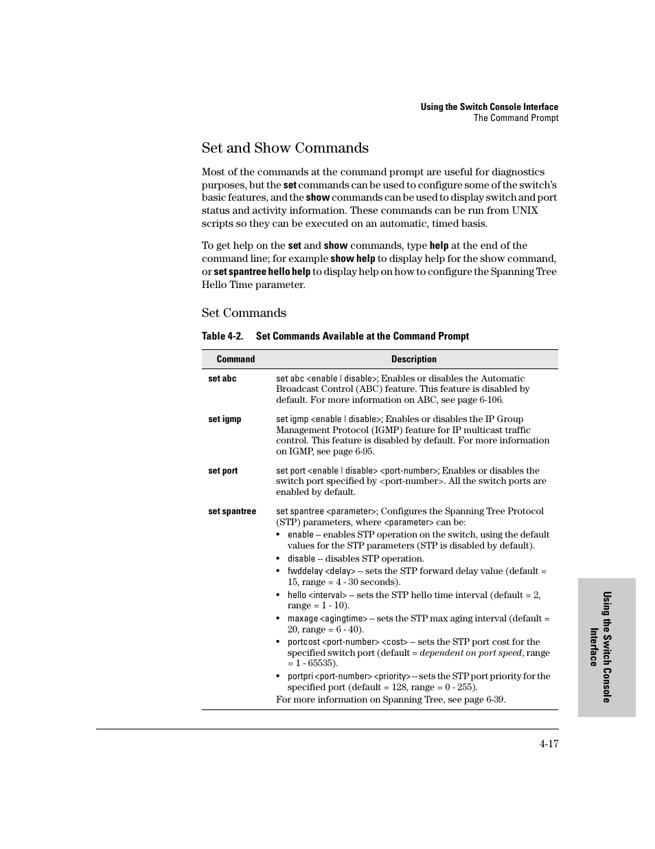 Set and show commands, Set commands, Set and show commands -17 | Set commands -17 | HP 8000M User Manual | Page 71 / 304