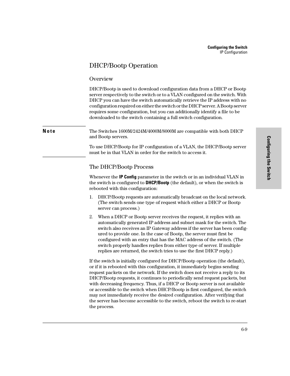 Dhcp/bootp operation, Overview, The dhcp/bootp process | Dhcp/bootp operation -9, Overview -9 the dhcp/bootp process -9, Ge 6-9 fo | HP 8000M User Manual | Page 85 / 304