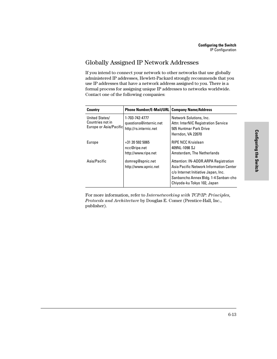 Globally assigned ip network addresses, Globally assigned ip network addresses -13 | HP 8000M User Manual | Page 89 / 304