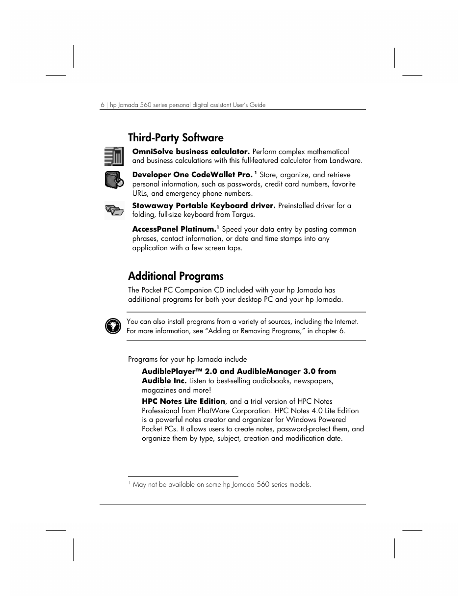 Third-party software, Additional programs | HP 560 Series User Manual | Page 10 / 172