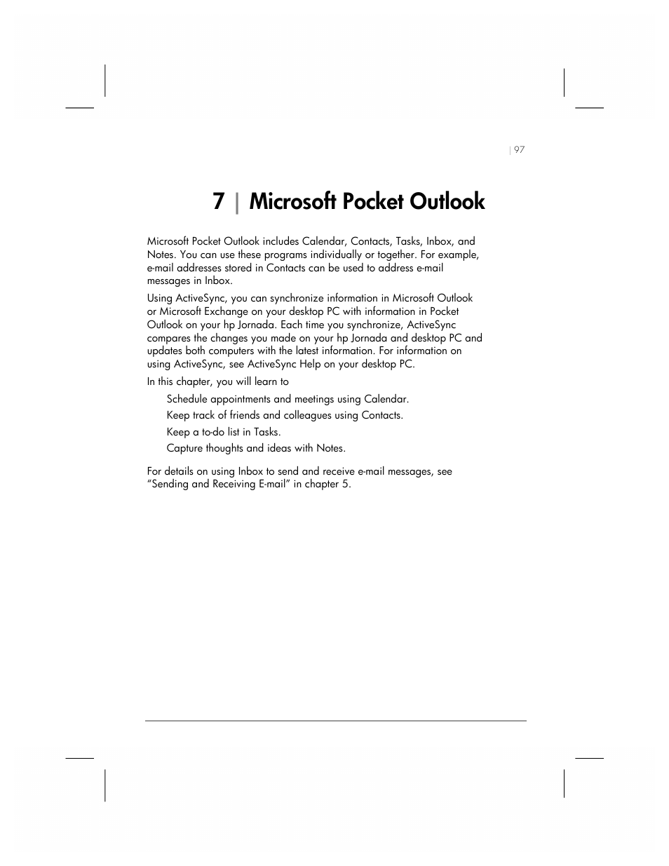 7 microsoft pocket outlook, 7| microsoft pocket outlook | HP 560 Series User Manual | Page 101 / 172