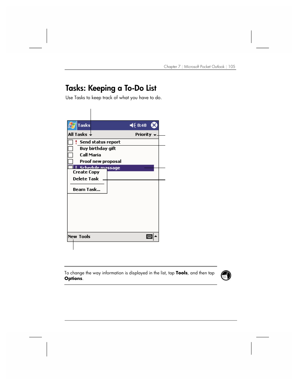 Tasks, Tasks: keeping a to-do list | HP 560 Series User Manual | Page 109 / 172