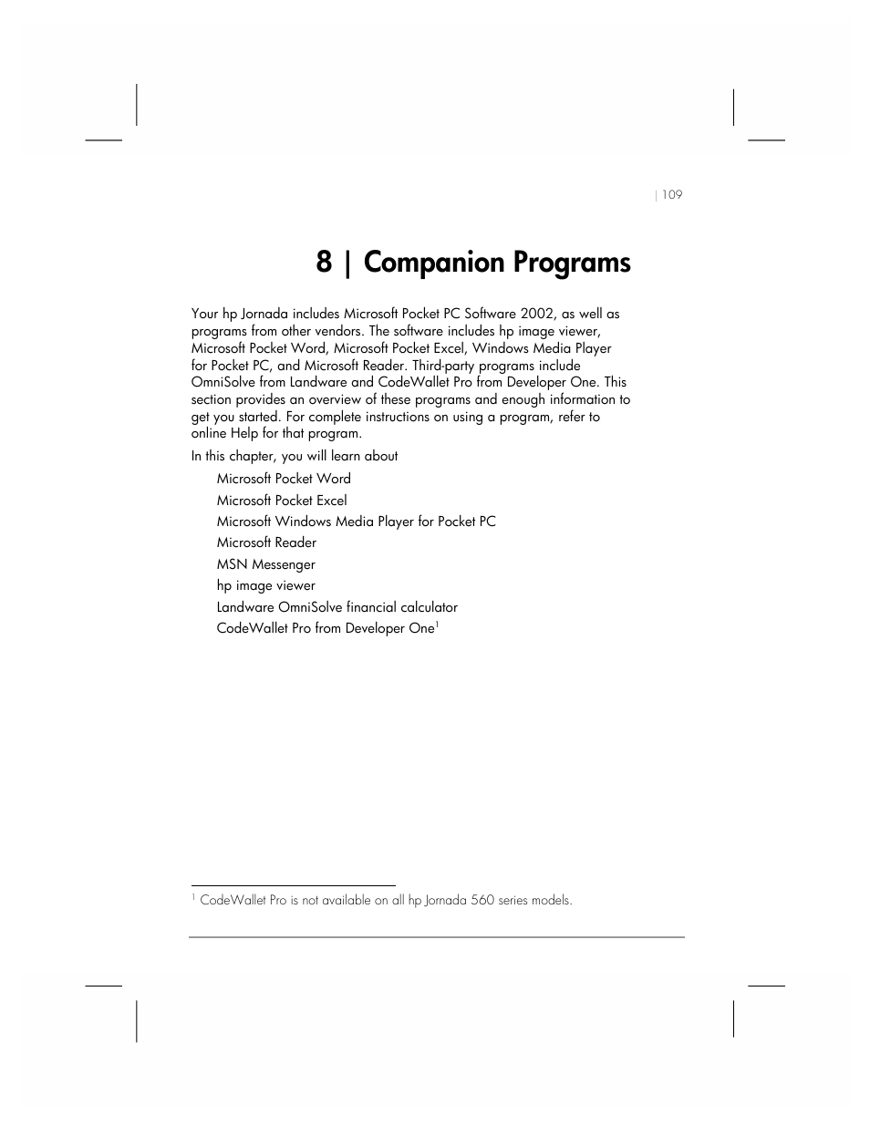 8 companion programs, 8 | companion programs | HP 560 Series User Manual | Page 113 / 172