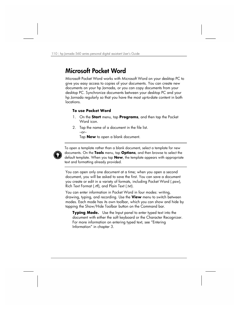 Microsoft pocket word | HP 560 Series User Manual | Page 114 / 172