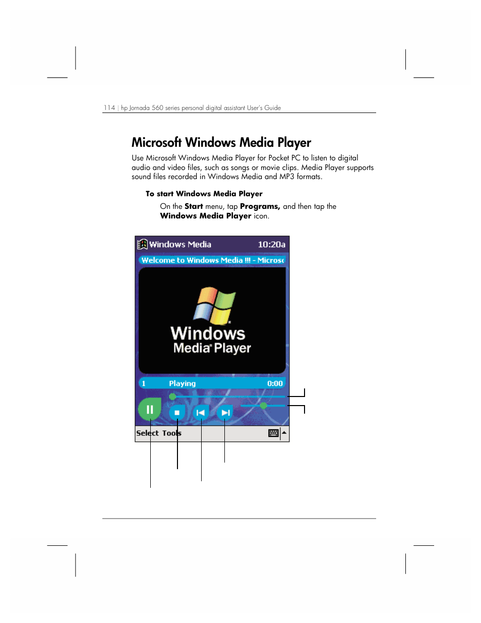 Microsoft windows media player | HP 560 Series User Manual | Page 118 / 172