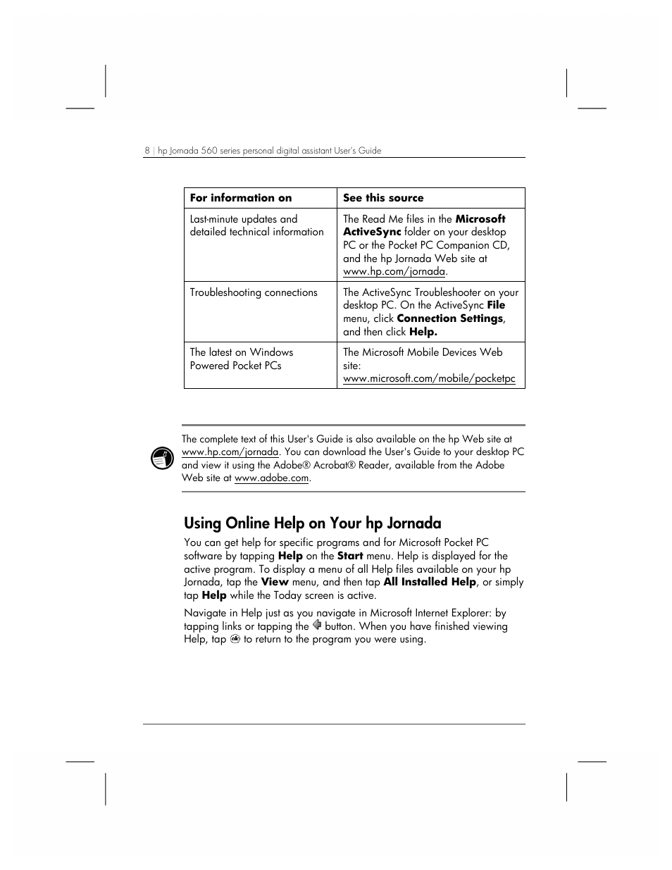 Using online help on your hp jornada | HP 560 Series User Manual | Page 12 / 172