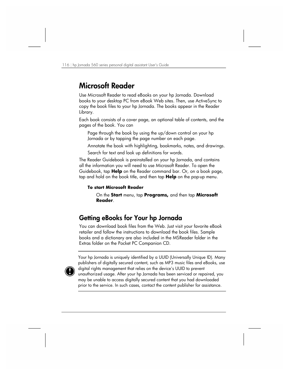 Microsoft reader, Getting ebooks for your hp jornada | HP 560 Series User Manual | Page 120 / 172