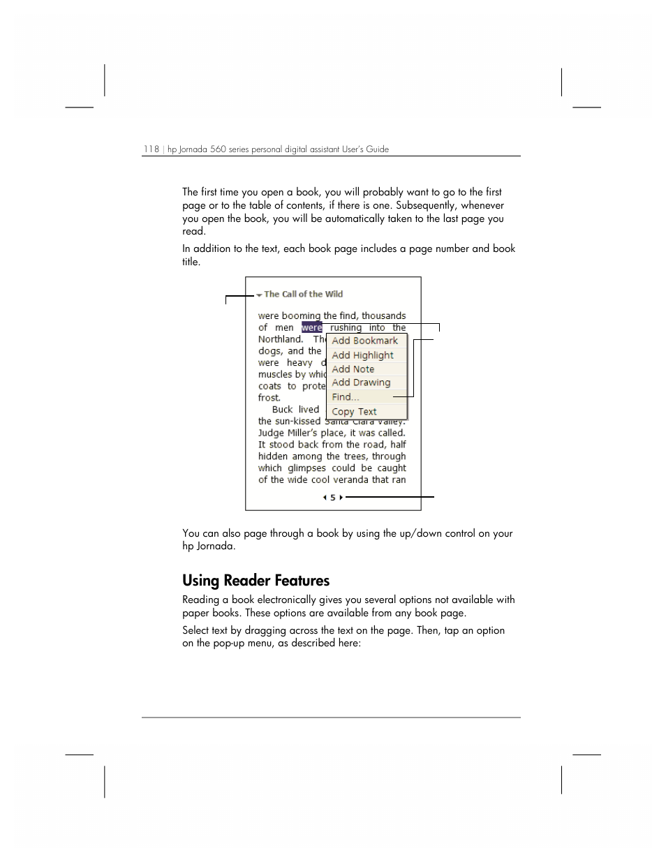 Using reader features | HP 560 Series User Manual | Page 122 / 172