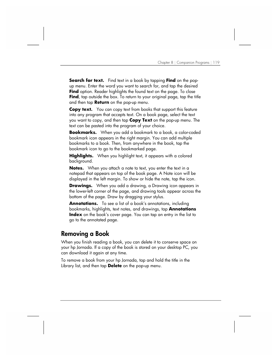 Removing a book | HP 560 Series User Manual | Page 123 / 172