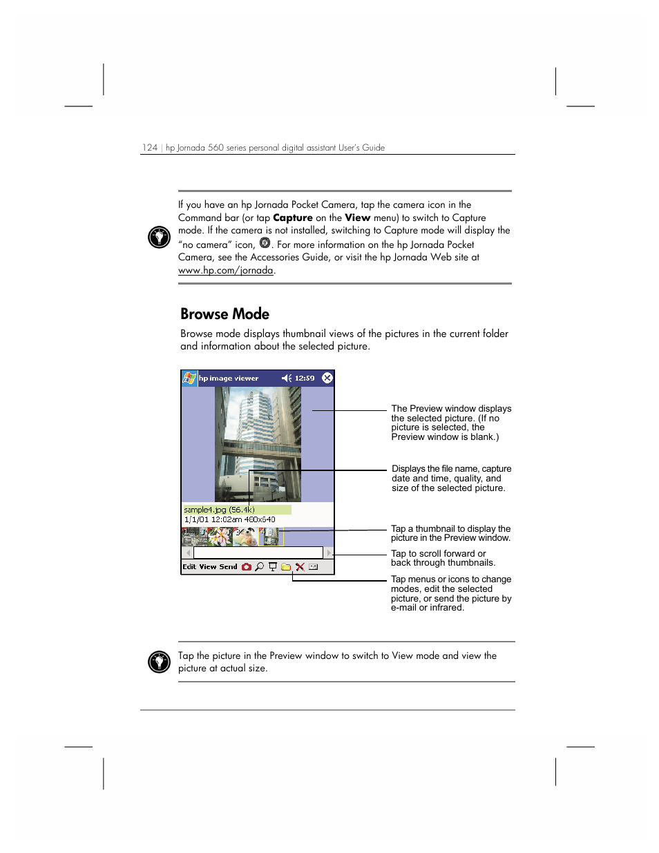 Browse mode | HP 560 Series User Manual | Page 128 / 172
