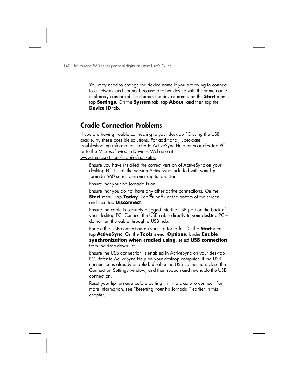 Cradle connection problems | HP 560 Series User Manual | Page 144 / 172