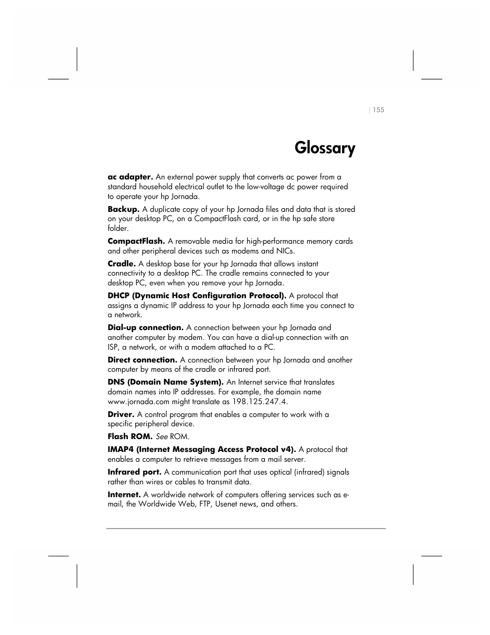 Glossary | HP 560 Series User Manual | Page 159 / 172