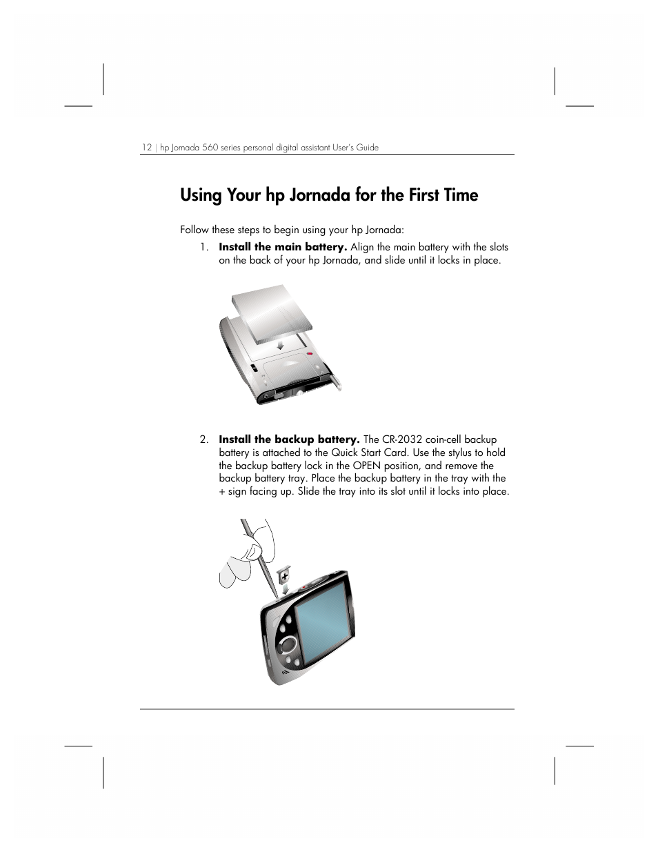 Using your hp jornada for the first time | HP 560 Series User Manual | Page 16 / 172