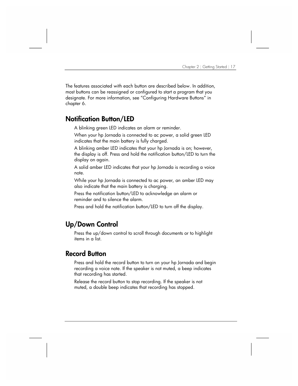 Notification button/led, Up/down control, Record button | HP 560 Series User Manual | Page 21 / 172