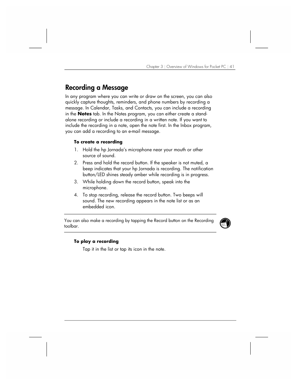 Recording a message | HP 560 Series User Manual | Page 45 / 172