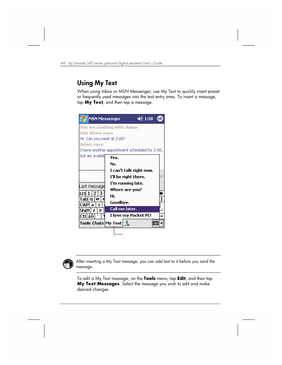 Using my text | HP 560 Series User Manual | Page 48 / 172