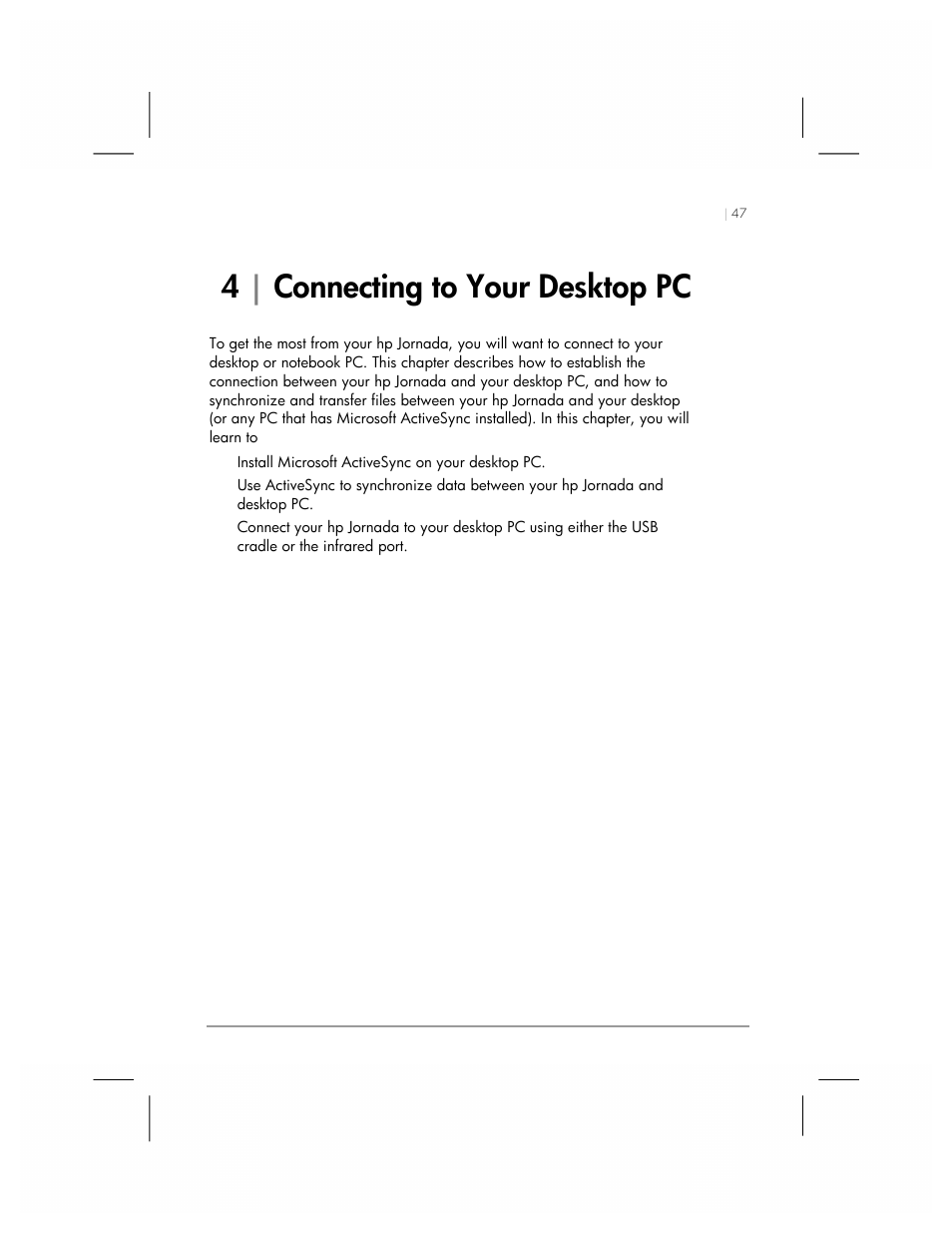 4 connecting to your desktop pc, 4| connecting to your desktop pc | HP 560 Series User Manual | Page 51 / 172