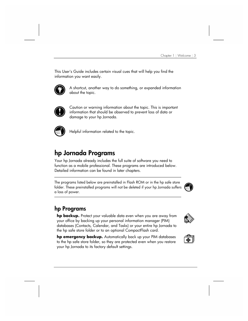 Hp jornada programs, Hp programs | HP 560 Series User Manual | Page 7 / 172