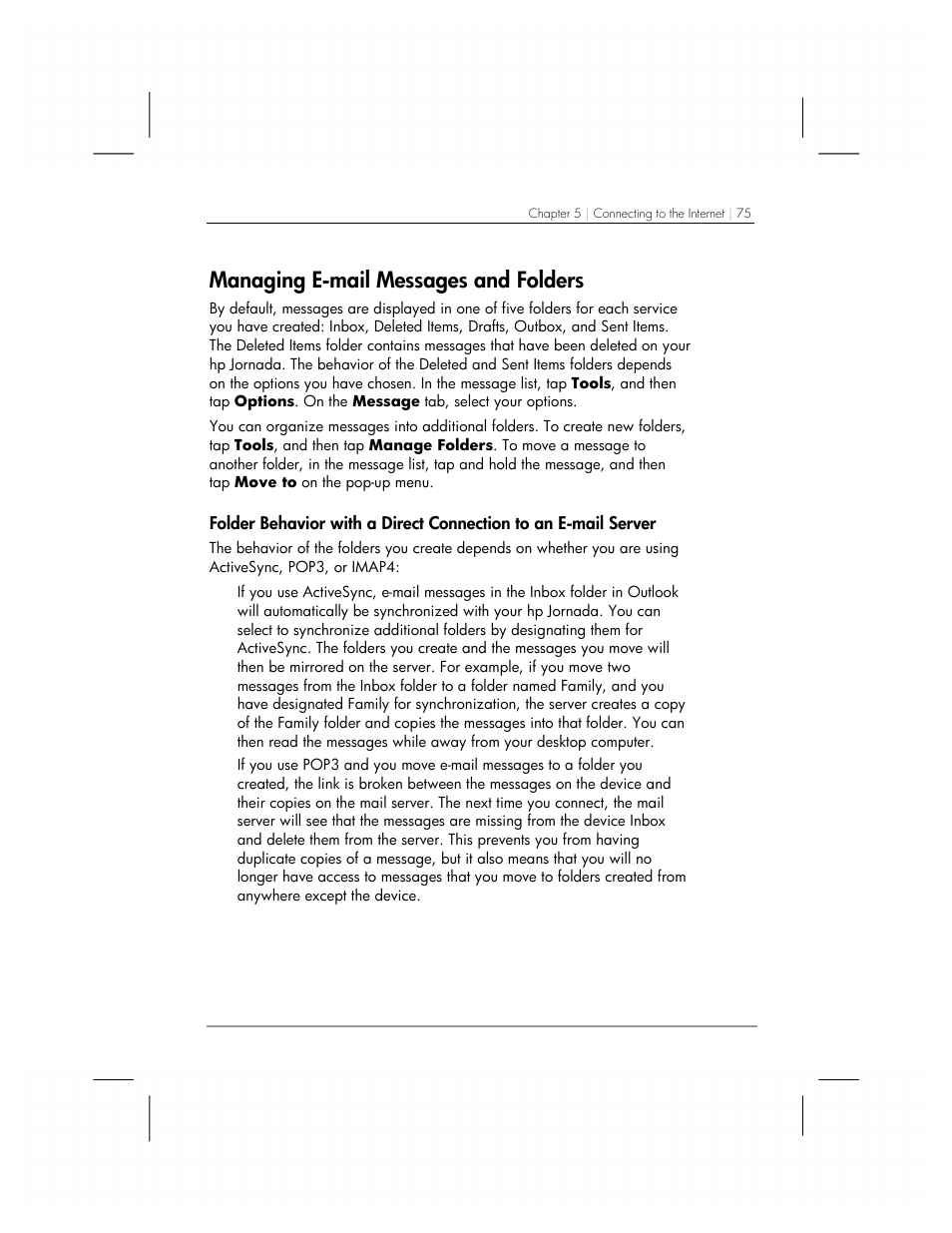 Managing e-mail messages and folders | HP 560 Series User Manual | Page 79 / 172