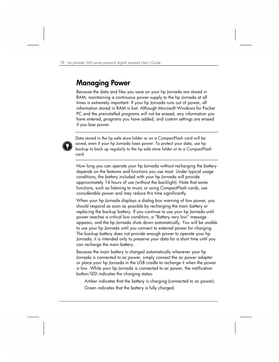 Managing power | HP 560 Series User Manual | Page 82 / 172