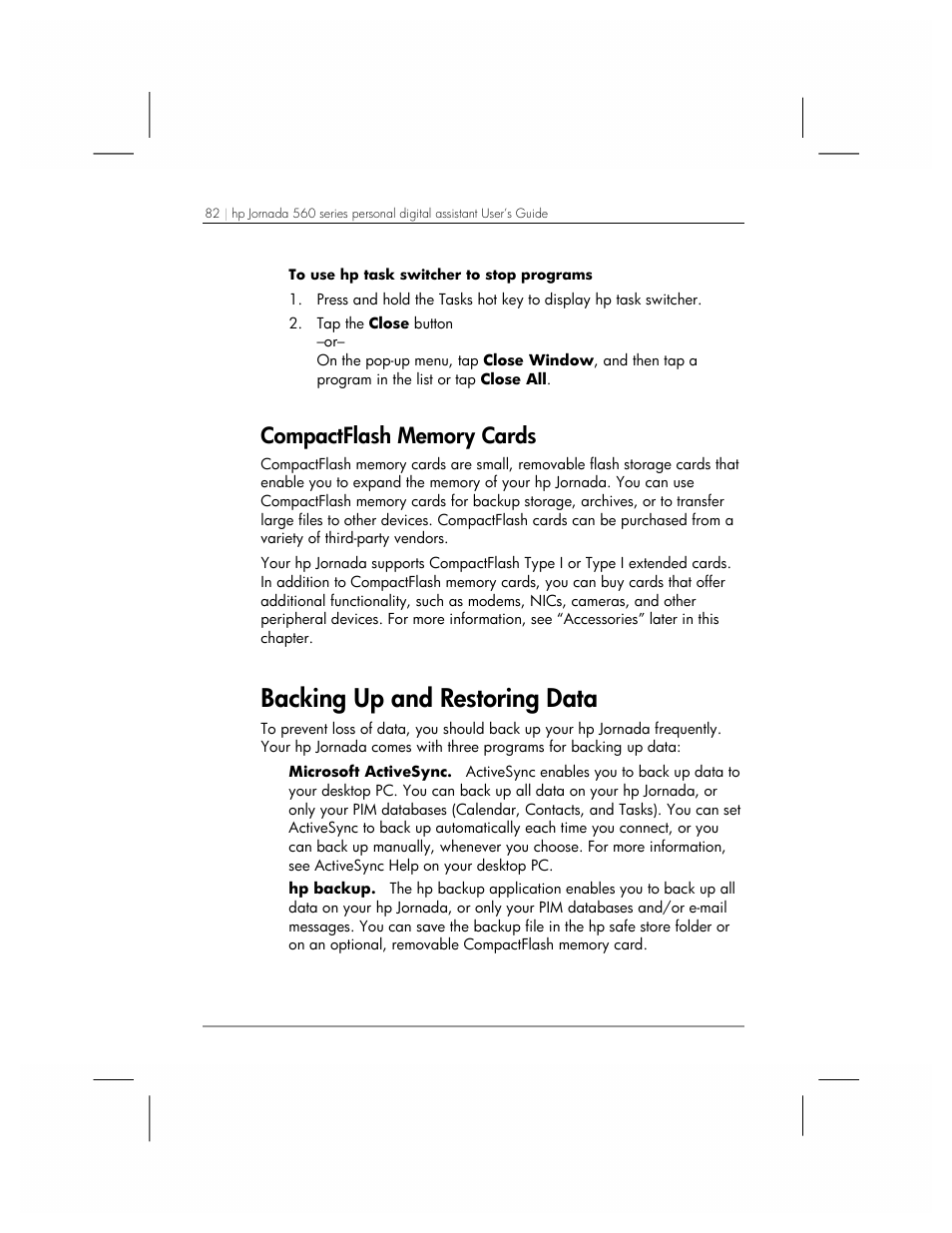 Backing up and restoring data | HP 560 Series User Manual | Page 86 / 172