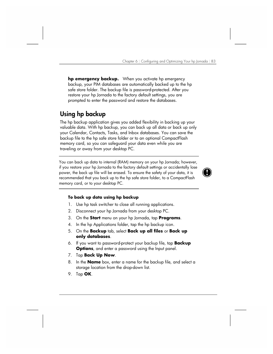 Using hp backup | HP 560 Series User Manual | Page 87 / 172