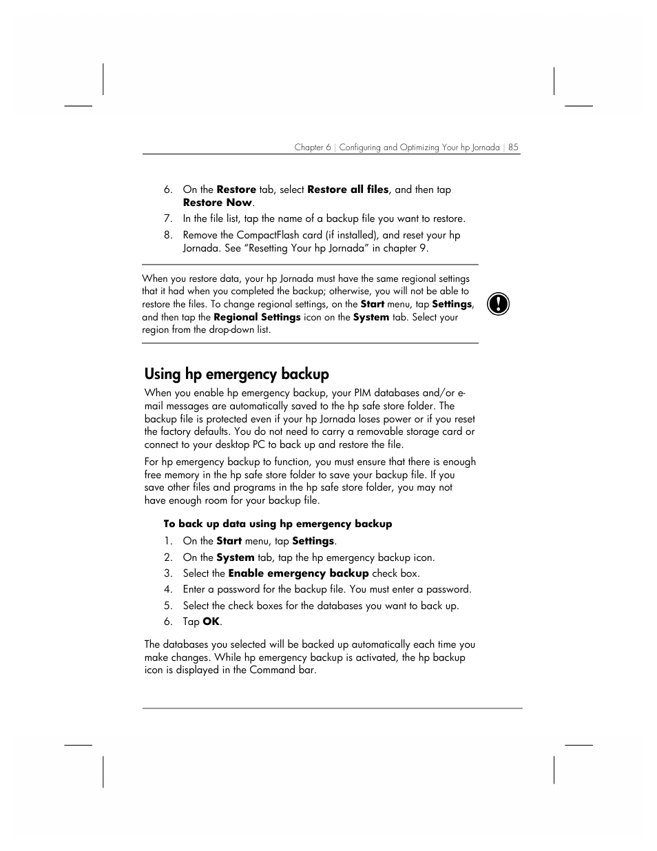Using hp emergency backup | HP 560 Series User Manual | Page 89 / 172