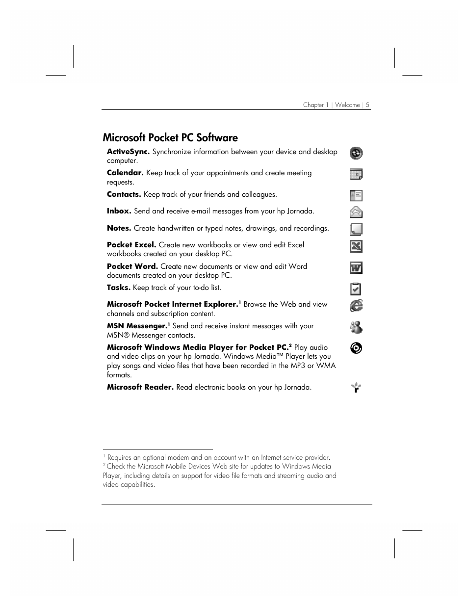 Microsoft pocket pc software | HP 560 Series User Manual | Page 9 / 172
