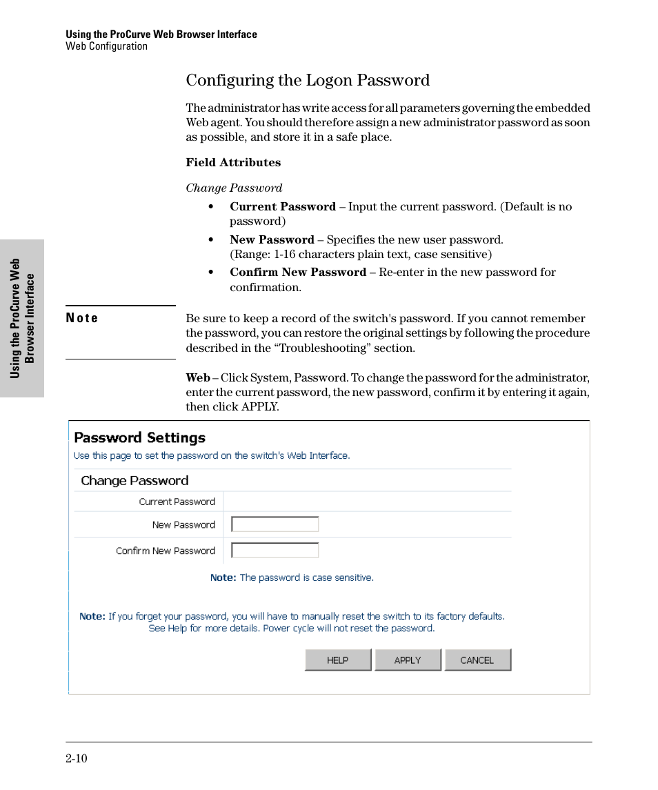 Configuring the logon password, Configuring the logon password -10 | HP 1700-24 User Manual | Page 20 / 56