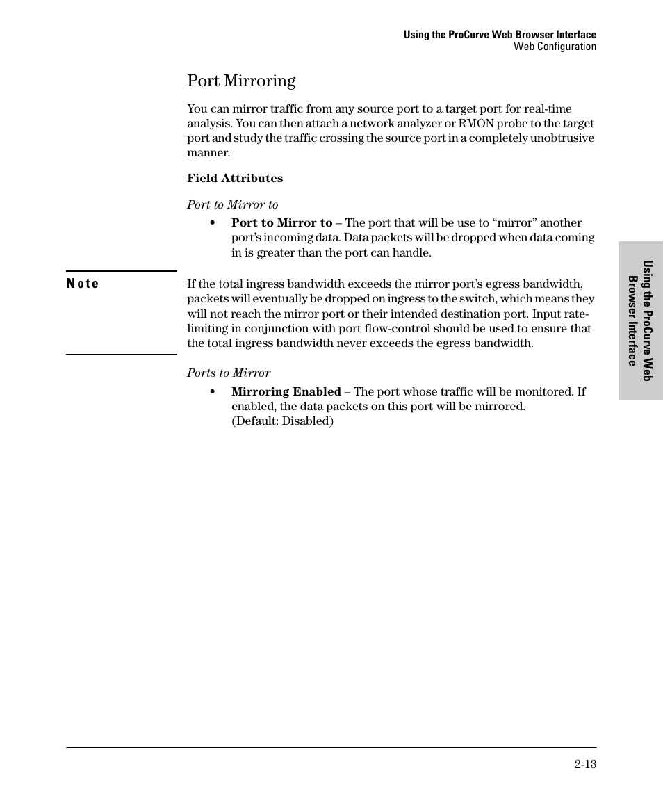 Port mirroring, Port mirroring -13 | HP 1700-24 User Manual | Page 23 / 56