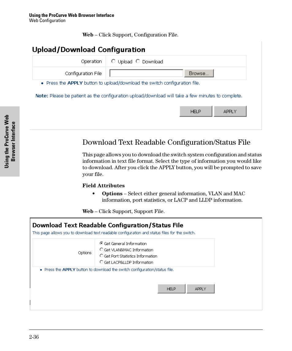 Download text readable configuration/status file | HP 1700-24 User Manual | Page 46 / 56