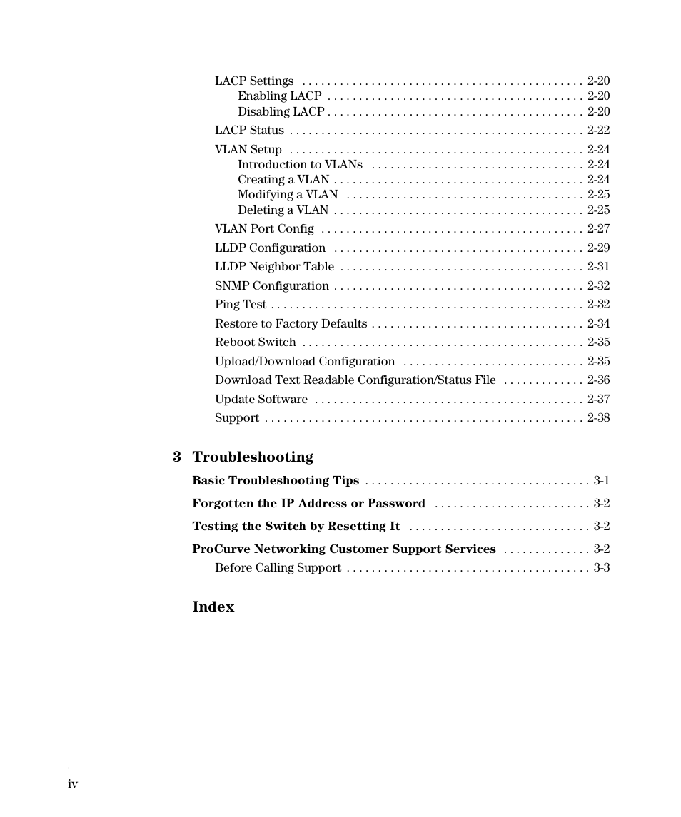 3 troubleshooting, Index | HP 1700-24 User Manual | Page 6 / 56