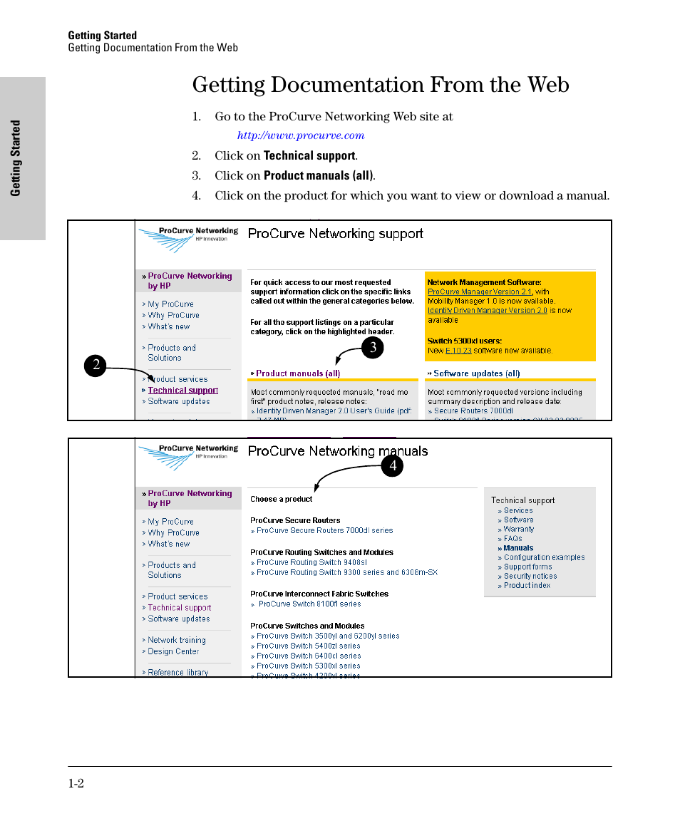 Getting documentation from the web | HP 1700-24 User Manual | Page 8 / 56