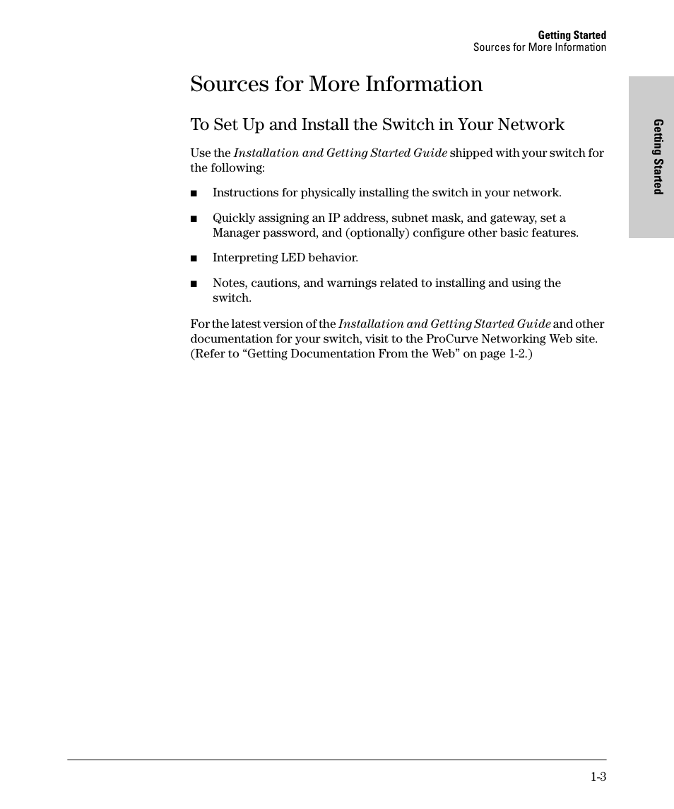 Sources for more information, To set up and install the switch in your network | HP 1700-24 User Manual | Page 9 / 56