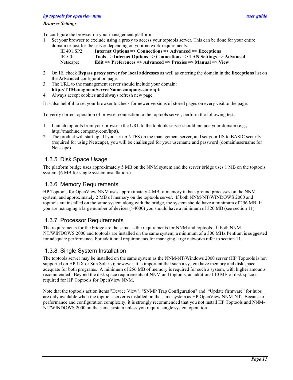 Disk space usage, Memory requirements, Processor requirements | Single system installation | HP zl User Manual | Page 11 / 86