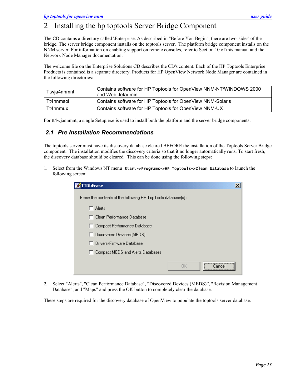 Installing the hp toptools server bridge component, Pre installation recommendations, Nstallation | Ecommendations | HP zl User Manual | Page 13 / 86