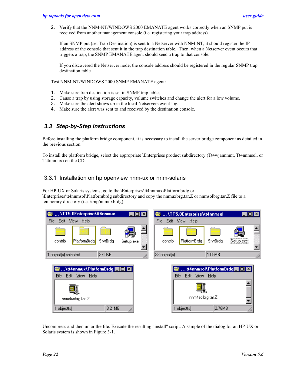Step-by-step instructions, Installation on hp openview nnm-ux or nnm-solaris, Nstructions | HP zl User Manual | Page 22 / 86