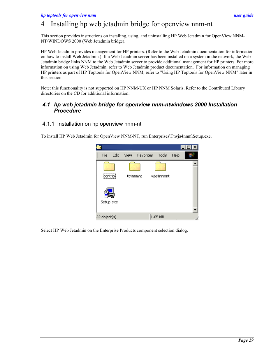 Installation on hp openview nnm-nt, Hp web jetadmin bridge for openview nnm, Ntwindows | 2000 i, Nstallation, Rocedure | HP zl User Manual | Page 29 / 86
