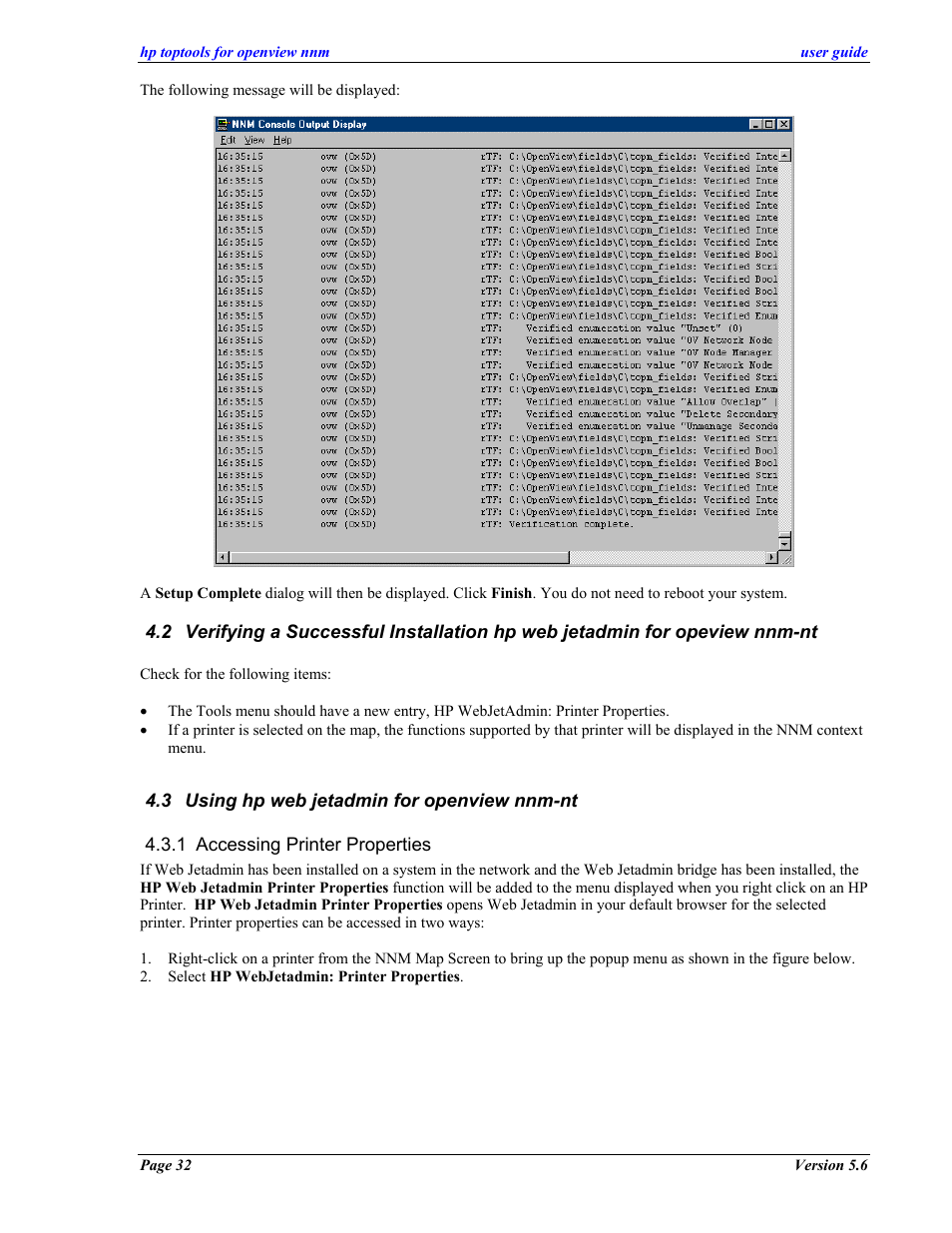 Using hp web jetadmin for openview nnm-nt, Accessing printer properties, Erifying a | Uccessful, Nstallation hp web jetadmin for opeview nnm, Sing hp web jetadmin for openview nnm | HP zl User Manual | Page 32 / 86