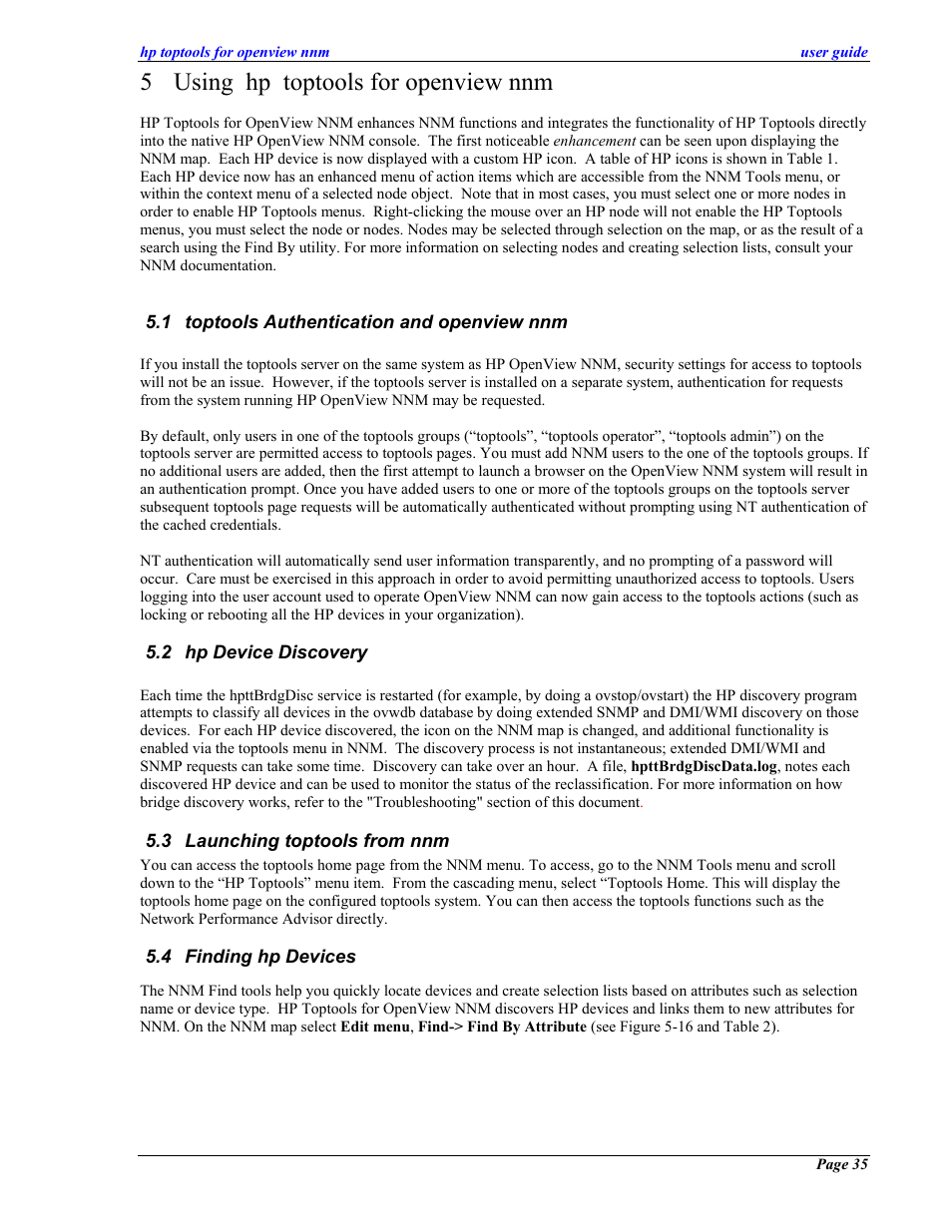 Using hp toptools for openview nnm, Toptools authentication and openview nnm, Hp device discovery | Launching toptools from nnm, Finding hp devices, Toptools, Uthentication and openview nnm, Evice, Iscovery, Aunching toptools from nnm | HP zl User Manual | Page 35 / 86