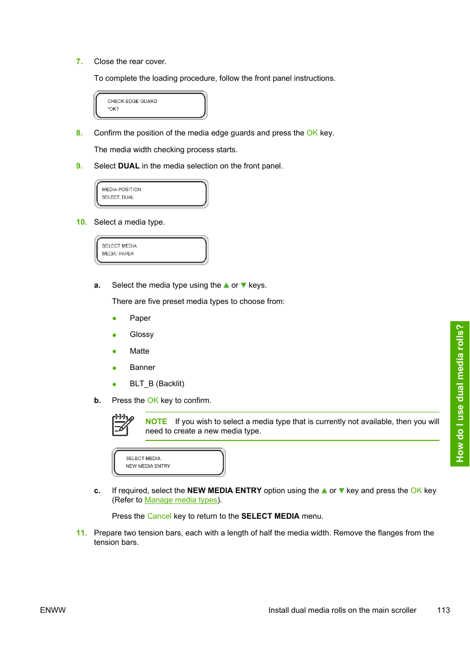 How do i use dual medi a rolls | HP 10000s User Manual | Page 123 / 330